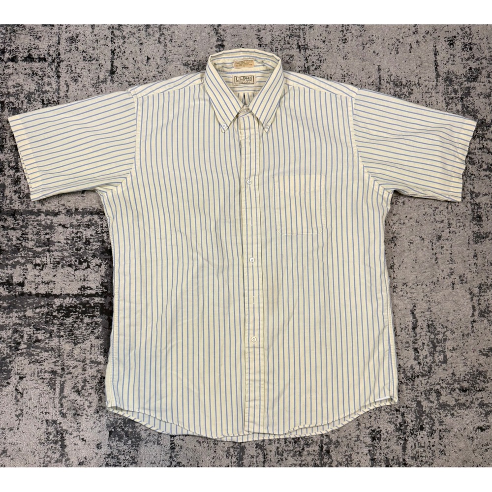 Vintage LL Bean Mens XL Yellow Blue Striped Oxford Shirt USA 1992 Preppy